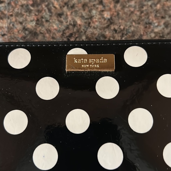 TWO wallets #1 Kate Spade black & cream polka dot & #1 med orange (ostrich look) - Picture 3 of 11